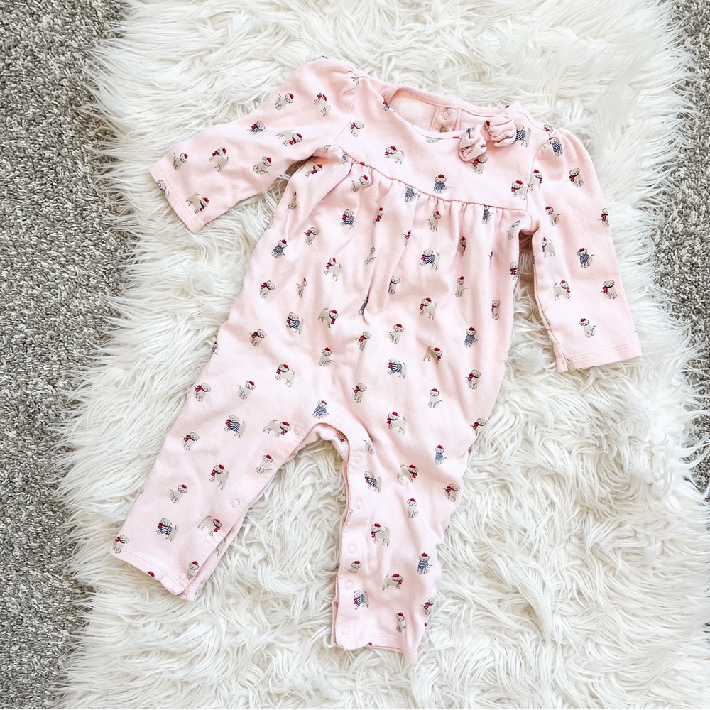 Janie and Jack Pink Dog Print Romper Baby Girl One Piece 12-18M